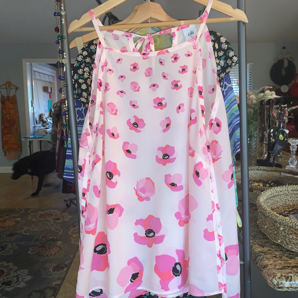 Cabi blouse Pink floral on White, XL